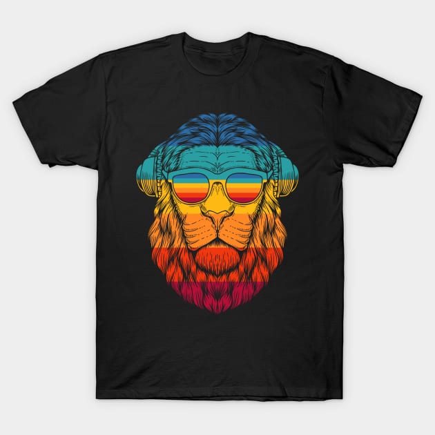 Retro Lion Headphones T-Shirt by Dojaja